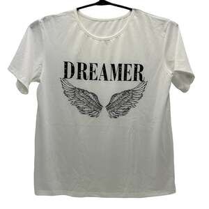 Dreamer Graphic Womens XL T-Shirt White Black Short Sleeve Crew Neck Top